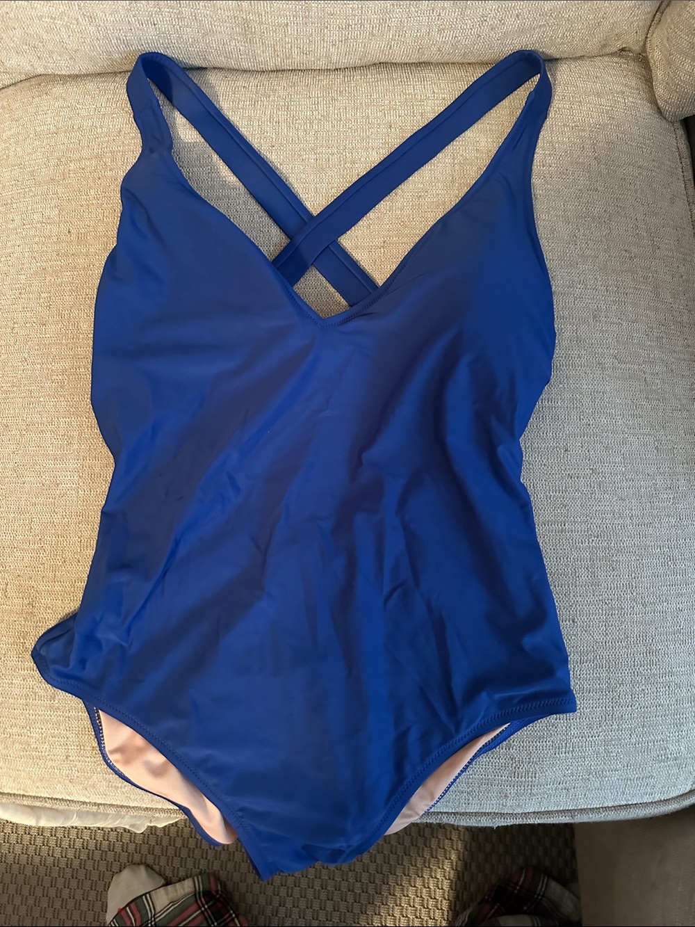 Jcrew Cobalt Blue V-Neck One-Piece Swimsuit with Crisscross Back